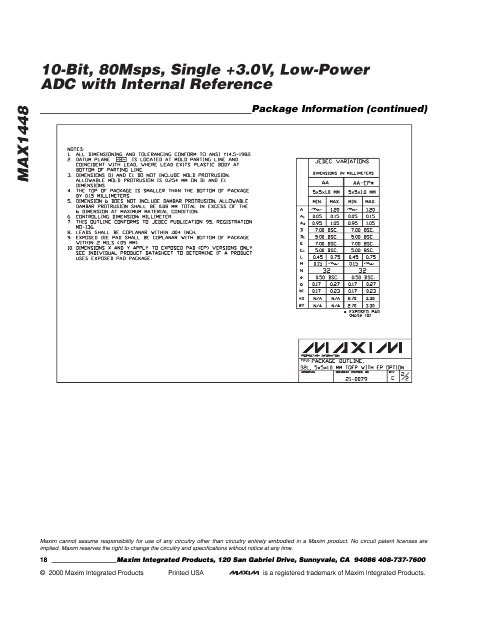 Package information (continued) | Rainbow Electronics MAX1448 User Manual | Page 18 / 18