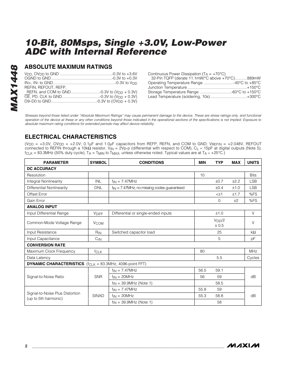 Rainbow Electronics MAX1448 User Manual | Page 2 / 18
