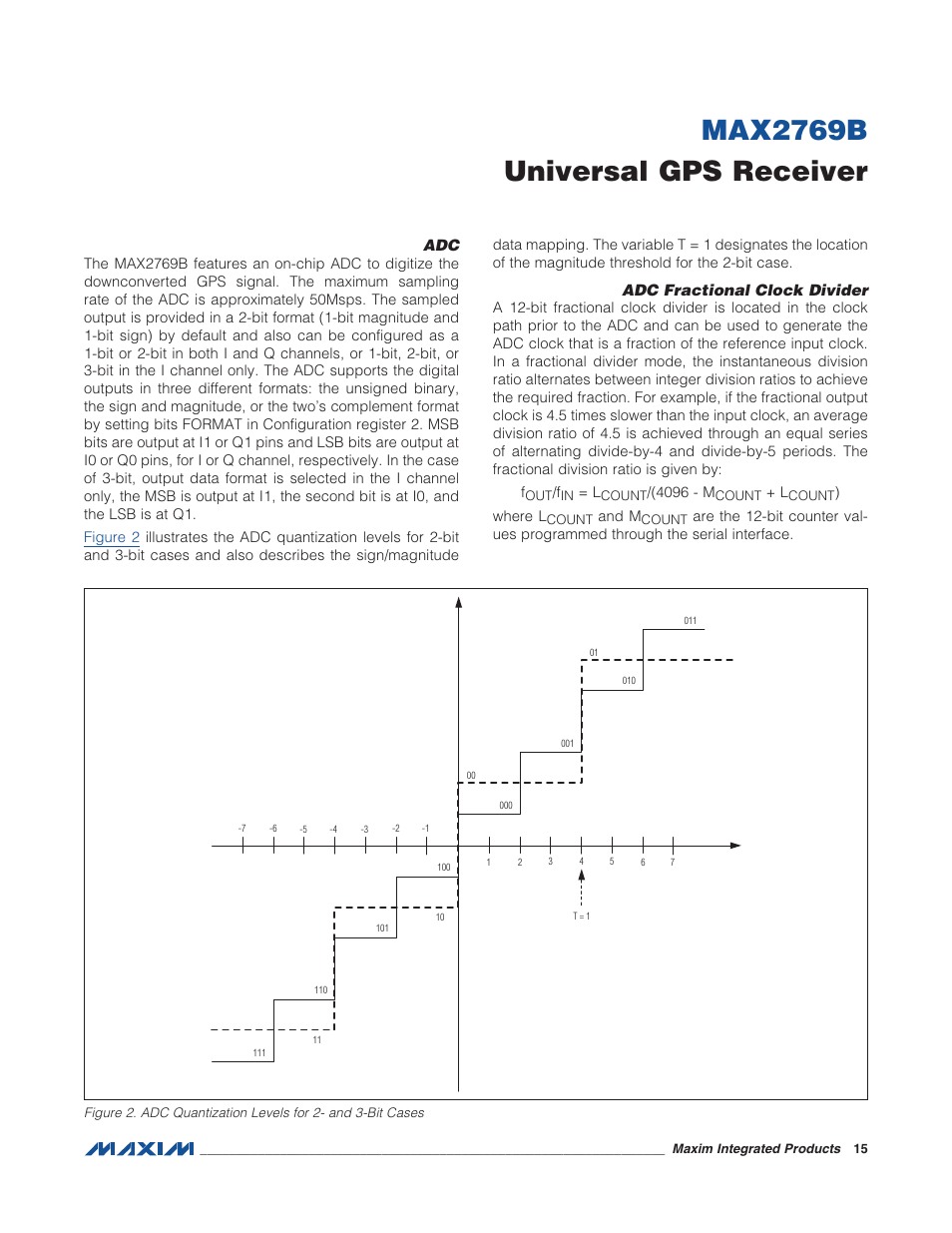 Fractional clock divider, Figure 2. adc quantization levels for 2, Max2769b universal gps receiver | Rainbow Electronics MAX2769B User Manual | Page 15 / 25