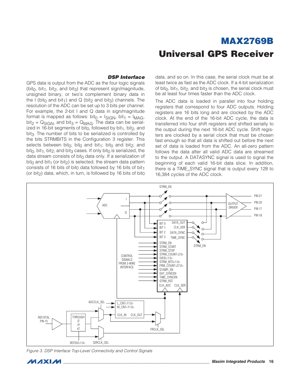 Dsp interface, Figure 3. dsp interface top-level connec, Max2769b universal gps receiver | Rainbow Electronics MAX2769B User Manual | Page 16 / 25
