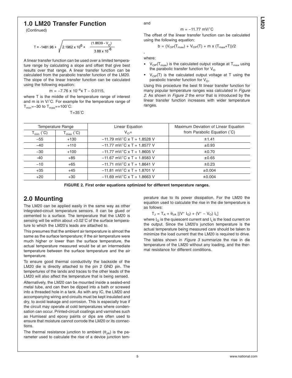 0 mounting, 0 lm20 transfer function, Lm20 | Rainbow Electronics LM20 User Manual | Page 5 / 9