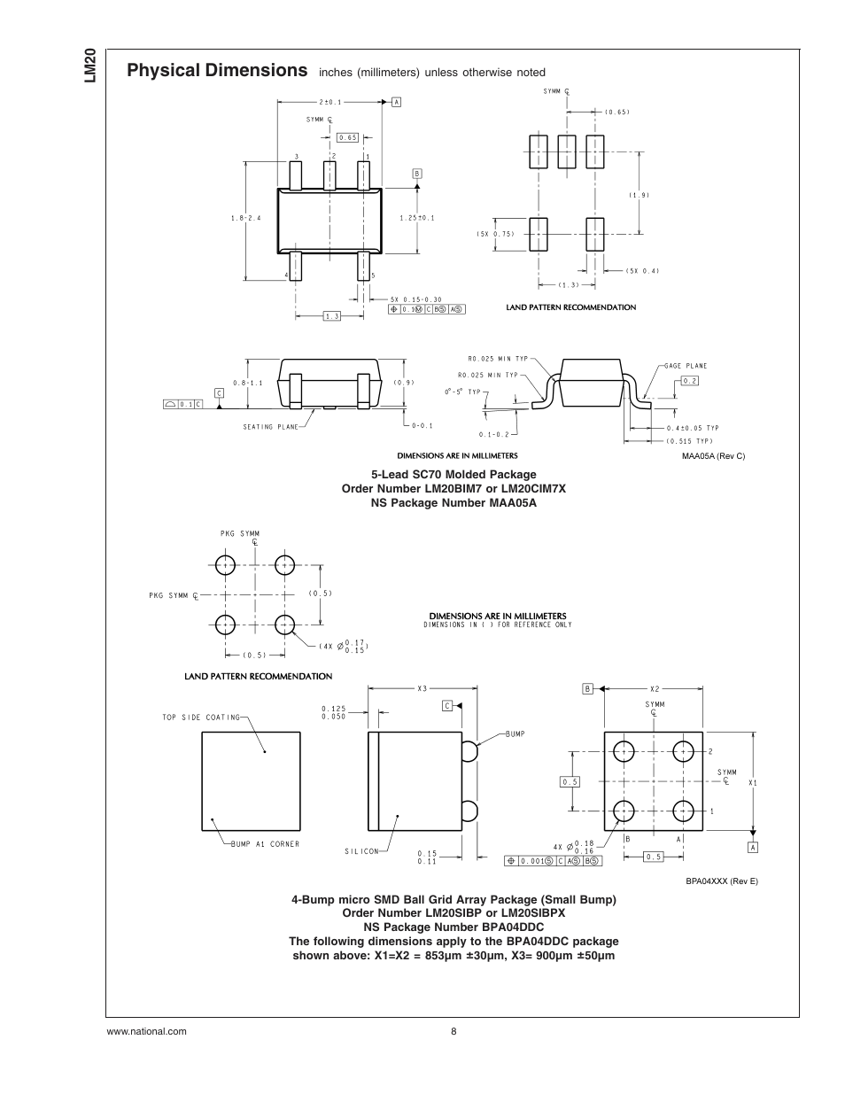 Physical dimensions | Rainbow Electronics LM20 User Manual | Page 8 / 9