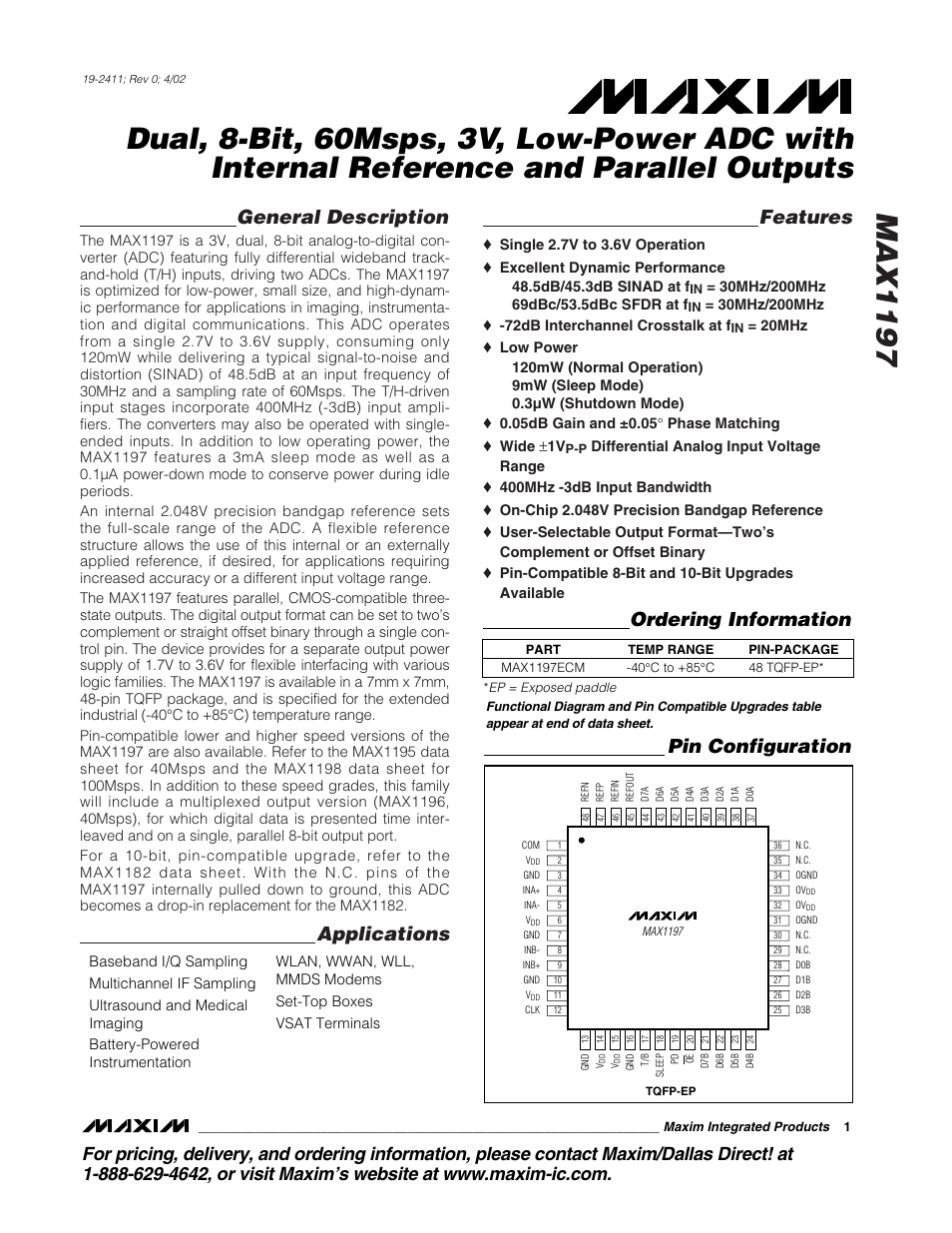 Rainbow Electronics MAX1197 User Manual | 22 pages
