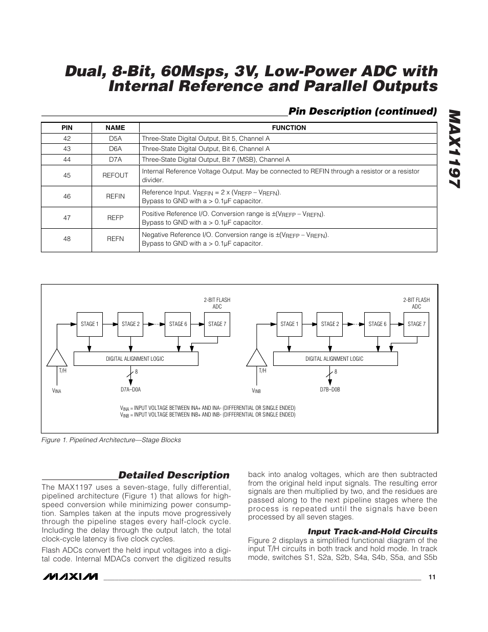 Detailed description, Pin description (continued) | Rainbow Electronics MAX1197 User Manual | Page 11 / 22