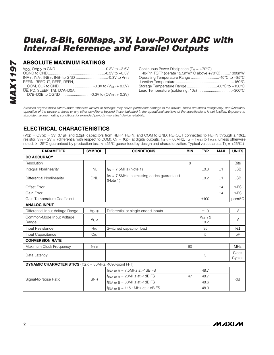 Rainbow Electronics MAX1197 User Manual | Page 2 / 22