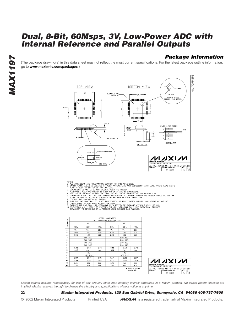 Rainbow Electronics MAX1197 User Manual | Page 22 / 22