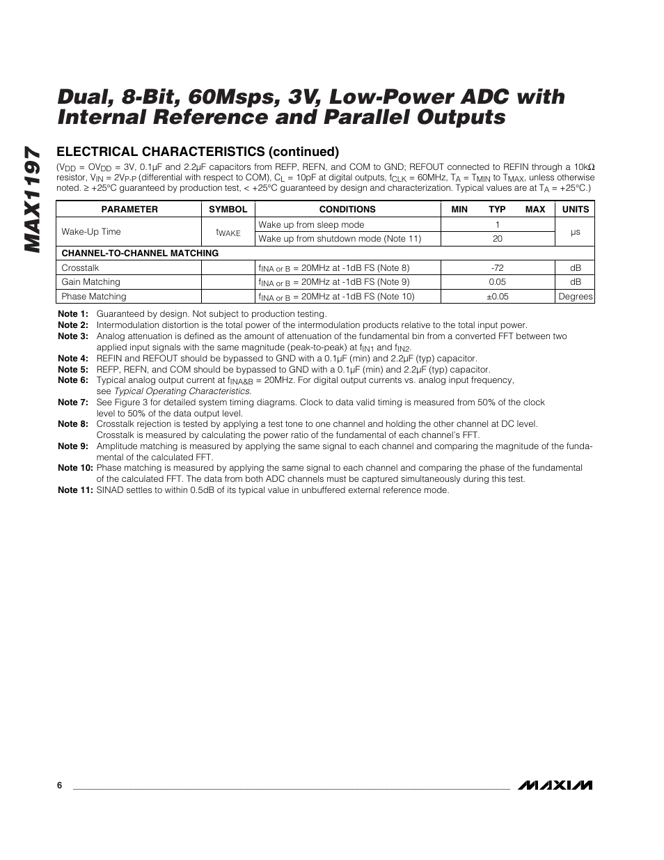 Electrical characteristics (continued) | Rainbow Electronics MAX1197 User Manual | Page 6 / 22