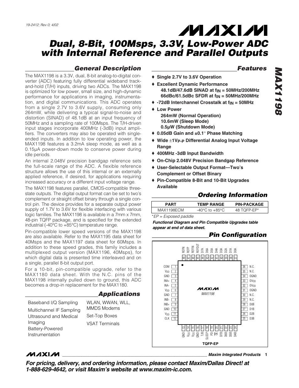 Rainbow Electronics MAX1198 User Manual | 22 pages