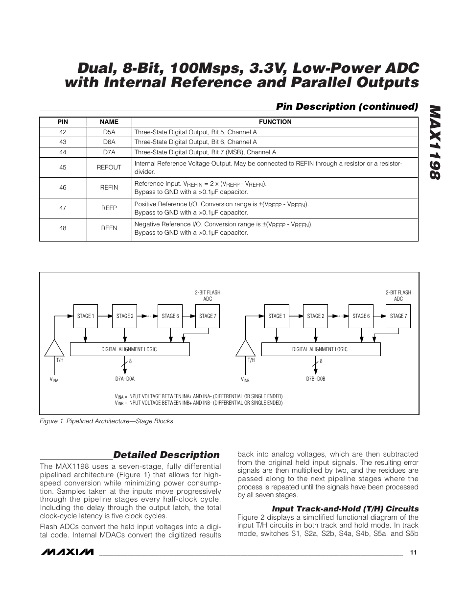 Detailed description, Pin description (continued) | Rainbow Electronics MAX1198 User Manual | Page 11 / 22