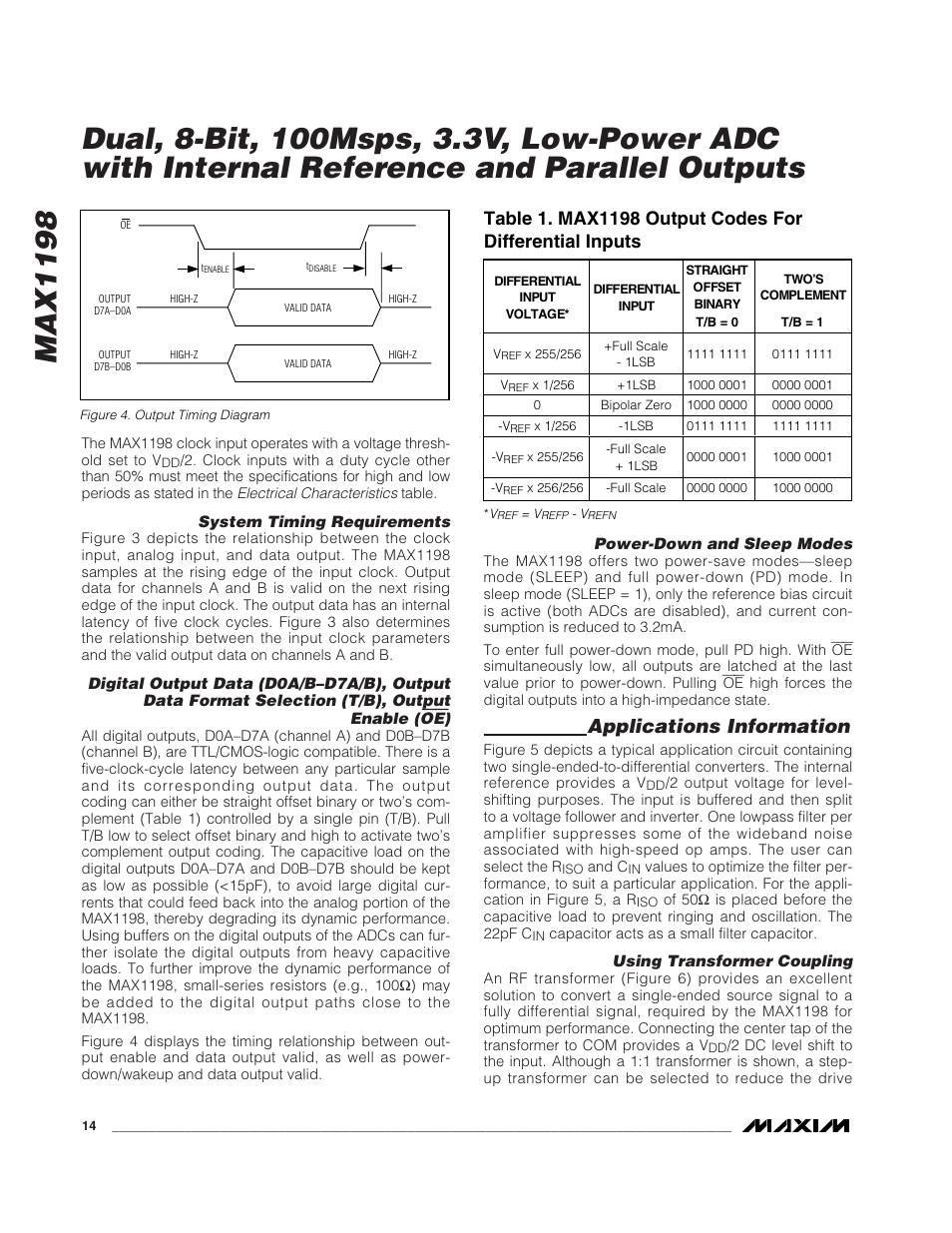 Max1198, Applications information | Rainbow Electronics MAX1198 User Manual | Page 14 / 22