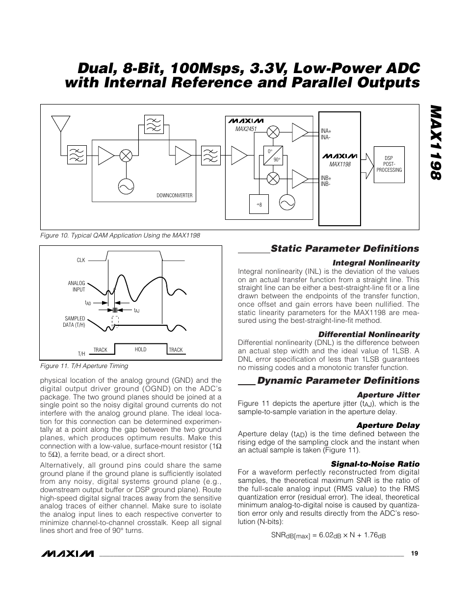 Static parameter definitions, Dynamic parameter definitions | Rainbow Electronics MAX1198 User Manual | Page 19 / 22