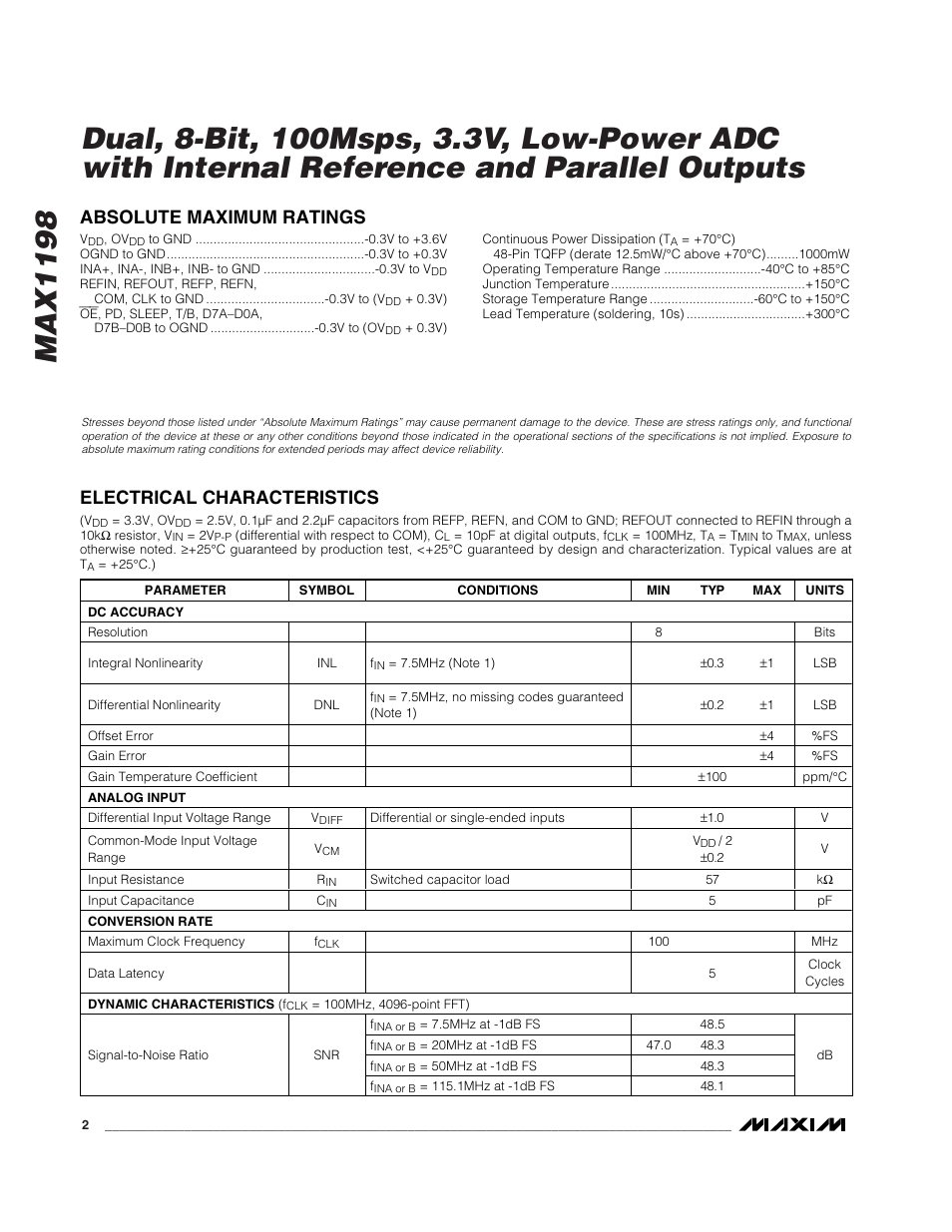 Rainbow Electronics MAX1198 User Manual | Page 2 / 22