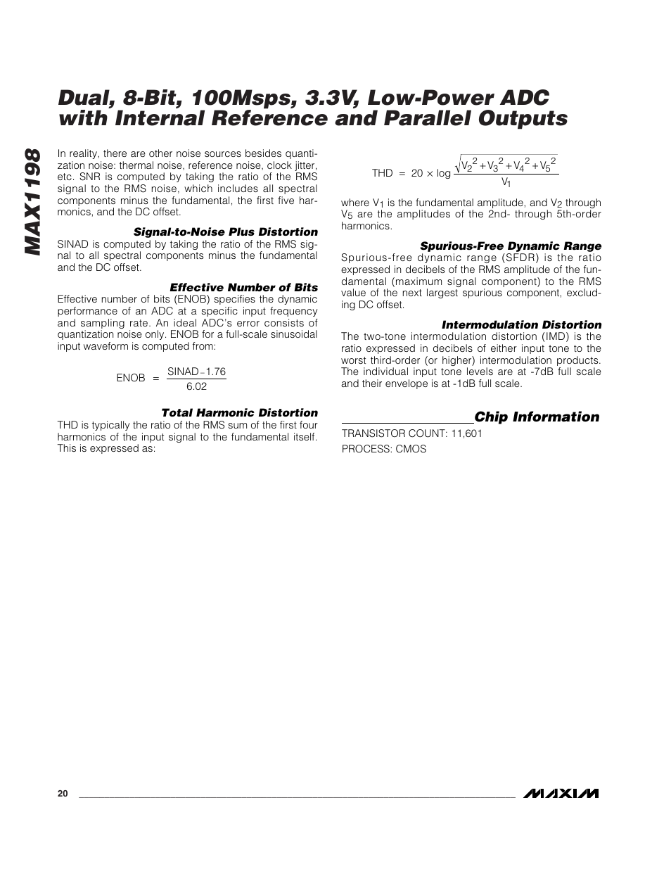 Chip information | Rainbow Electronics MAX1198 User Manual | Page 20 / 22