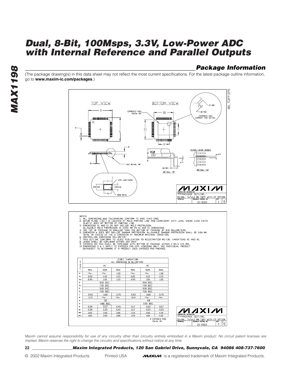 Rainbow Electronics MAX1198 User Manual | Page 22 / 22