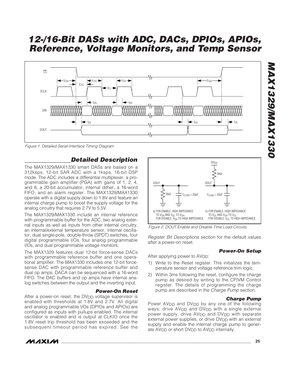 Detailed description, Power-on reset, Power-on setup | Charge pump | Rainbow Electronics MAX1329 User Manual | Page 25 / 78