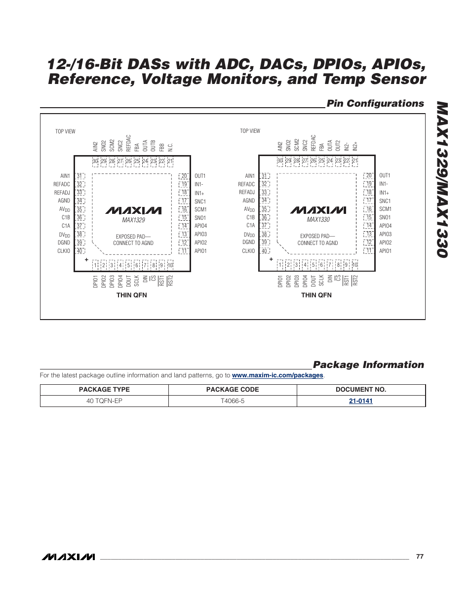 Pin configurations, Package information | Rainbow Electronics MAX1329 User Manual | Page 77 / 78