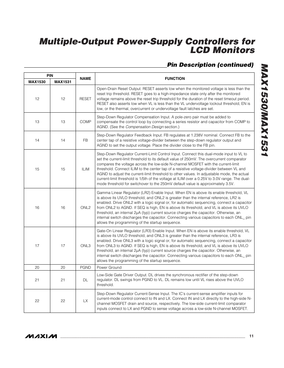Pin description (continued) | Rainbow Electronics MAX1531 User Manual | Page 11 / 33