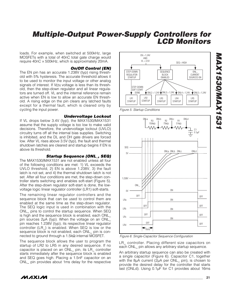 On/off control (en), Undervoltage lockout, Startup sequence (onl_, seq) | Rainbow Electronics MAX1531 User Manual | Page 21 / 33