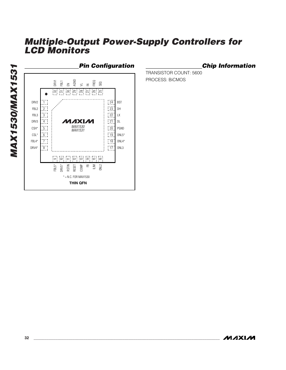 Pin configuration chip information | Rainbow Electronics MAX1531 User Manual | Page 32 / 33