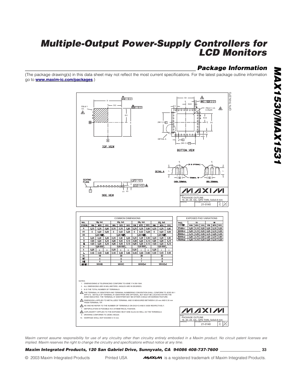 Package information | Rainbow Electronics MAX1531 User Manual | Page 33 / 33