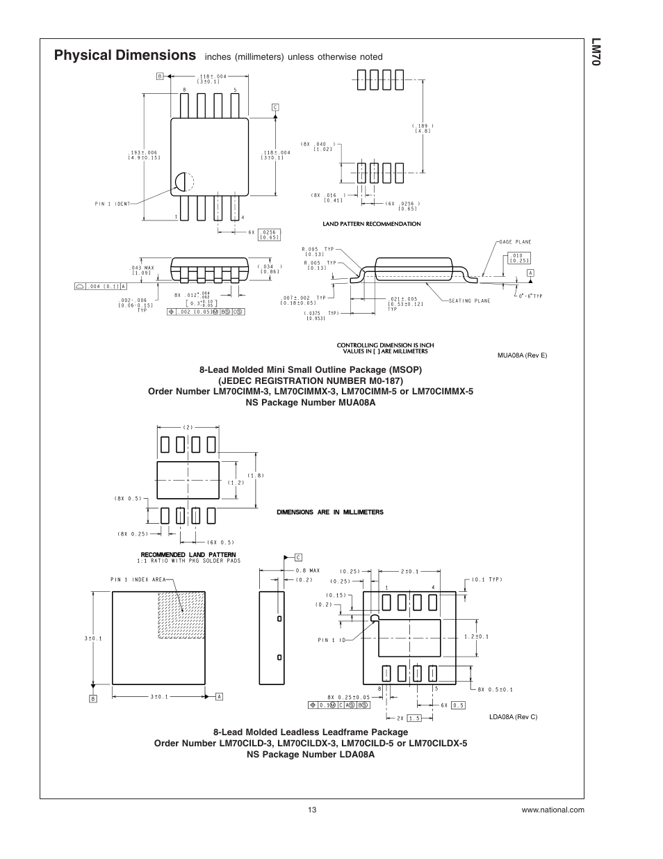 Physical dimensions | Rainbow Electronics LM70 User Manual | Page 13 / 14