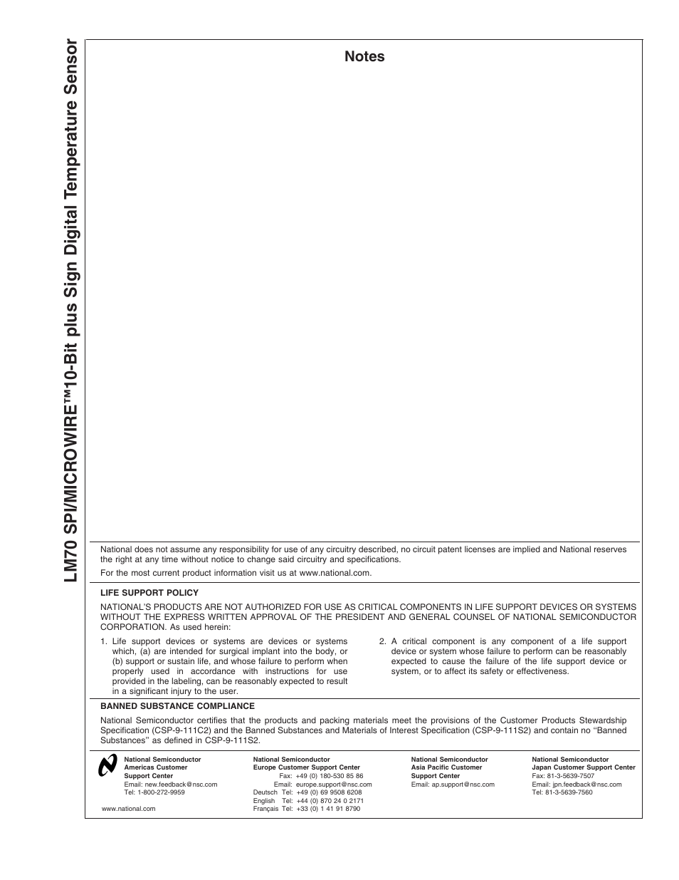 Lm70 spi/microwire, Bit plus sign digital t emperature sensor | Rainbow Electronics LM70 User Manual | Page 14 / 14