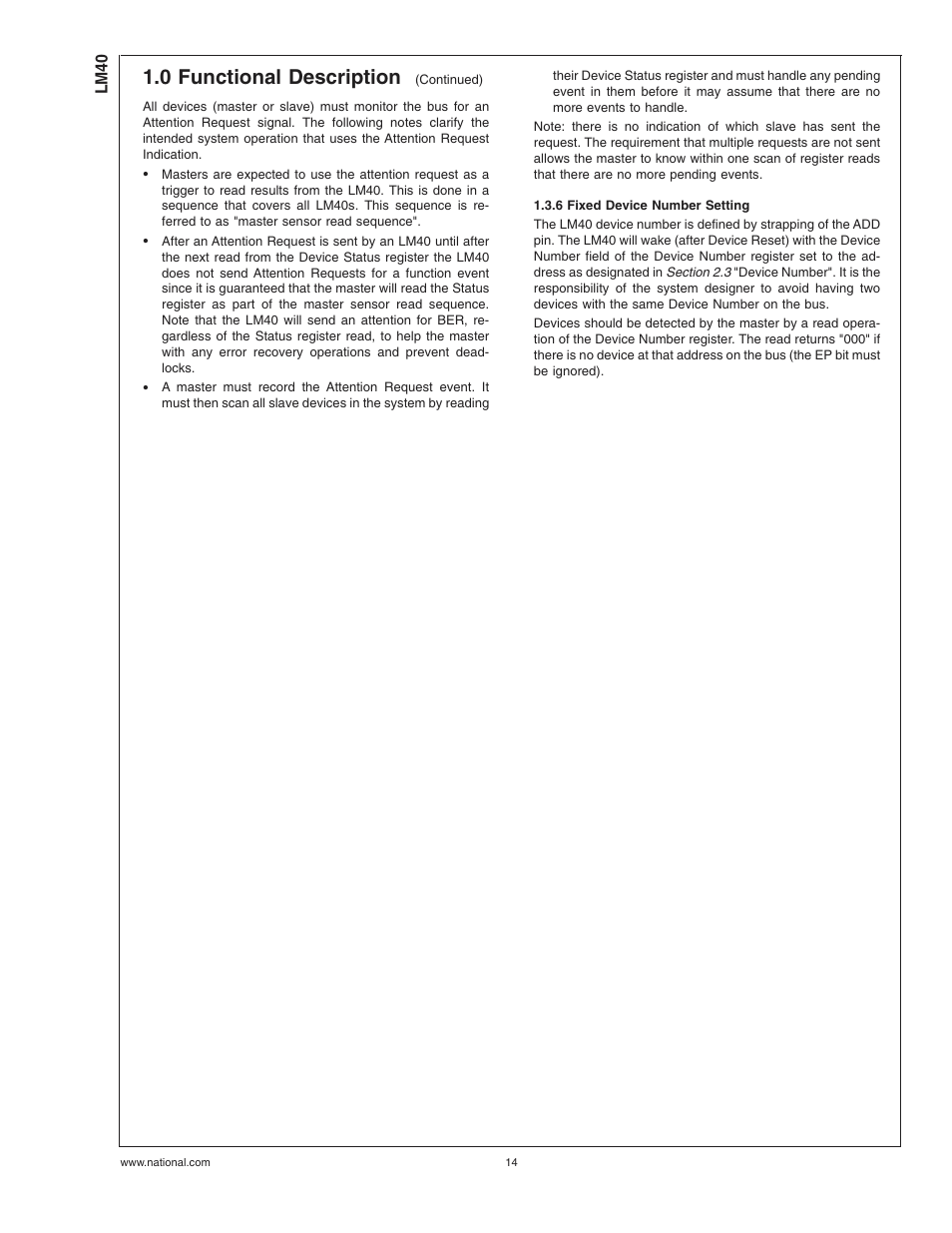 6 fixed device number setting, 0 functional description | Rainbow Electronics LM40 User Manual | Page 14 / 27