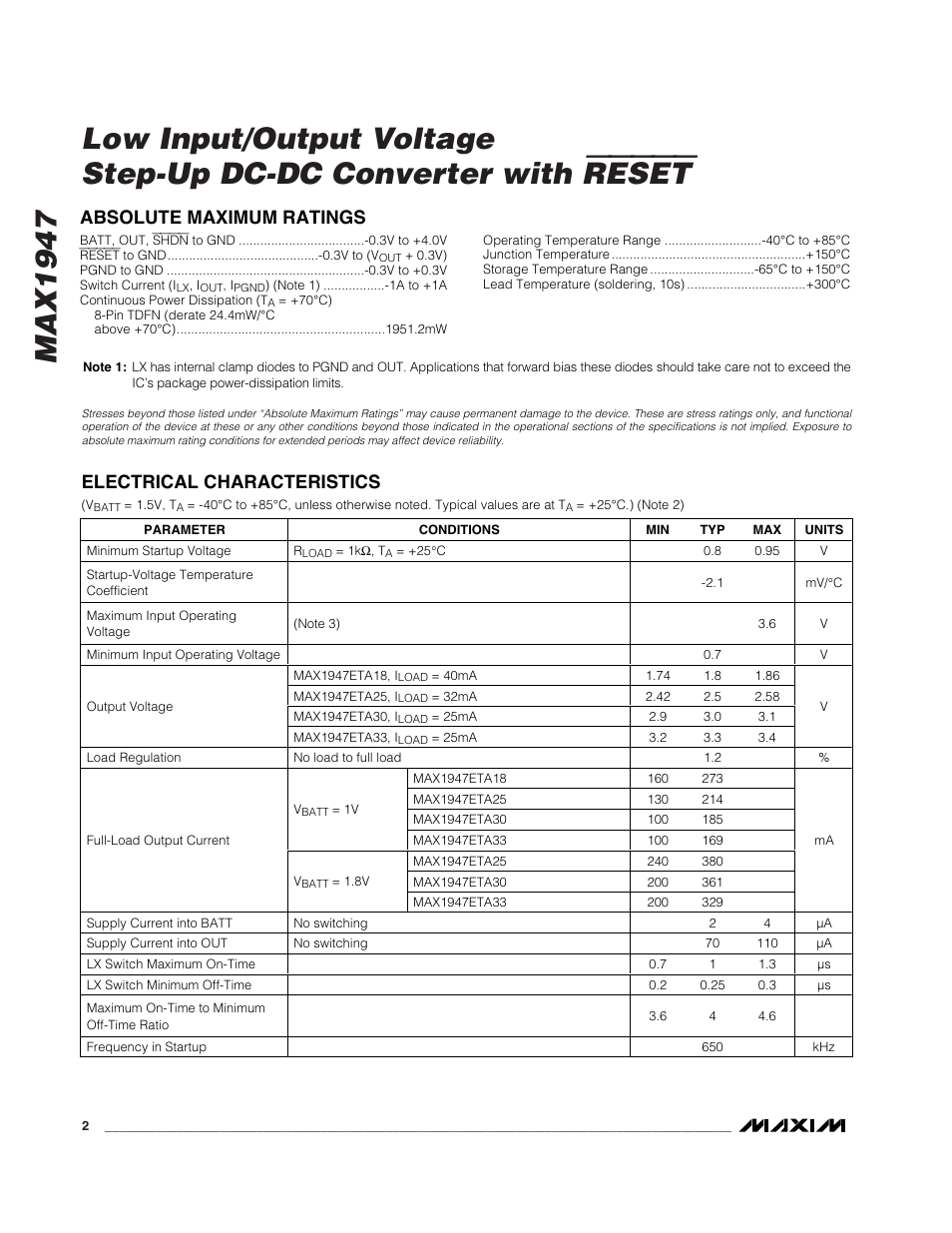 Reset | Rainbow Electronics MAX1947 User Manual | Page 2 / 10