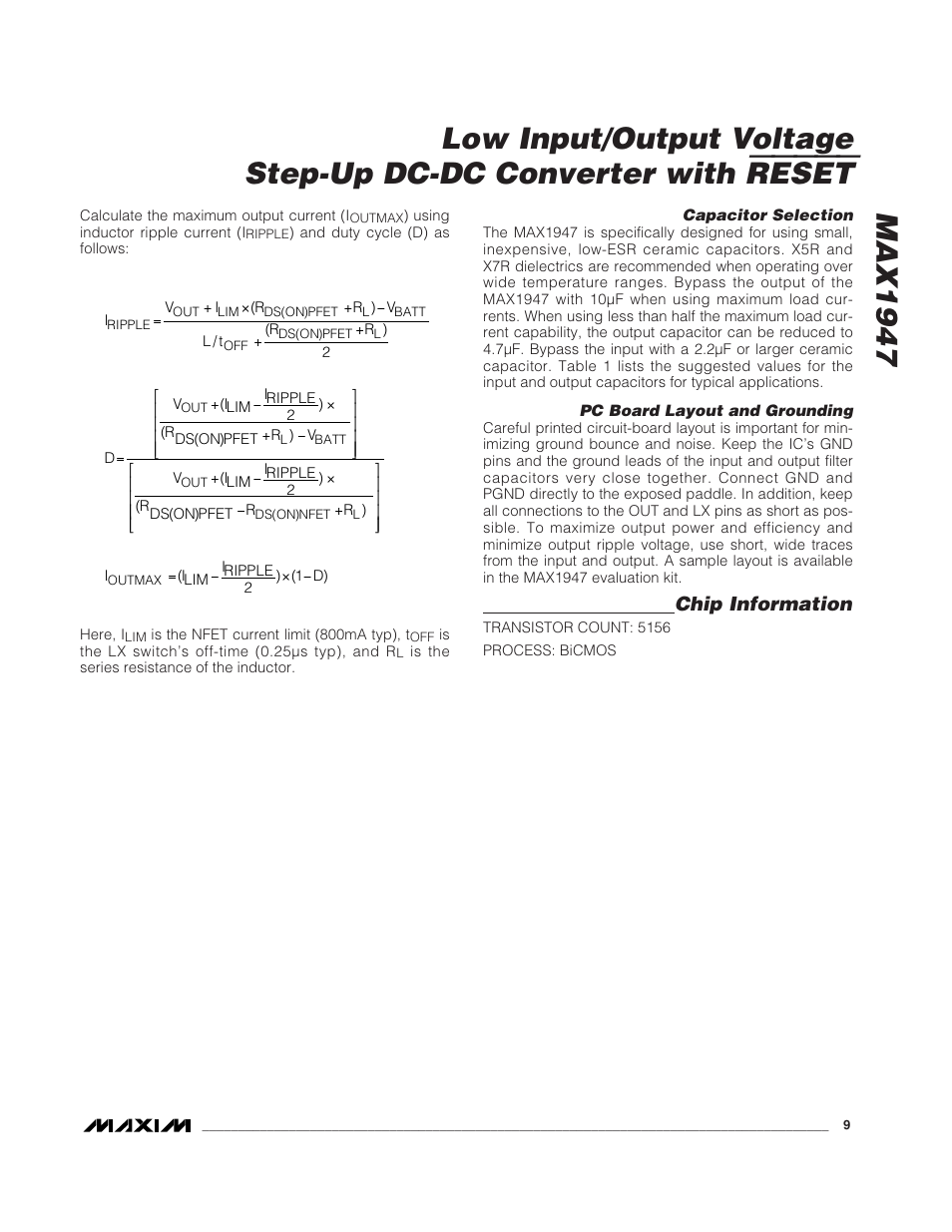 Reset, Chip information | Rainbow Electronics MAX1947 User Manual | Page 9 / 10