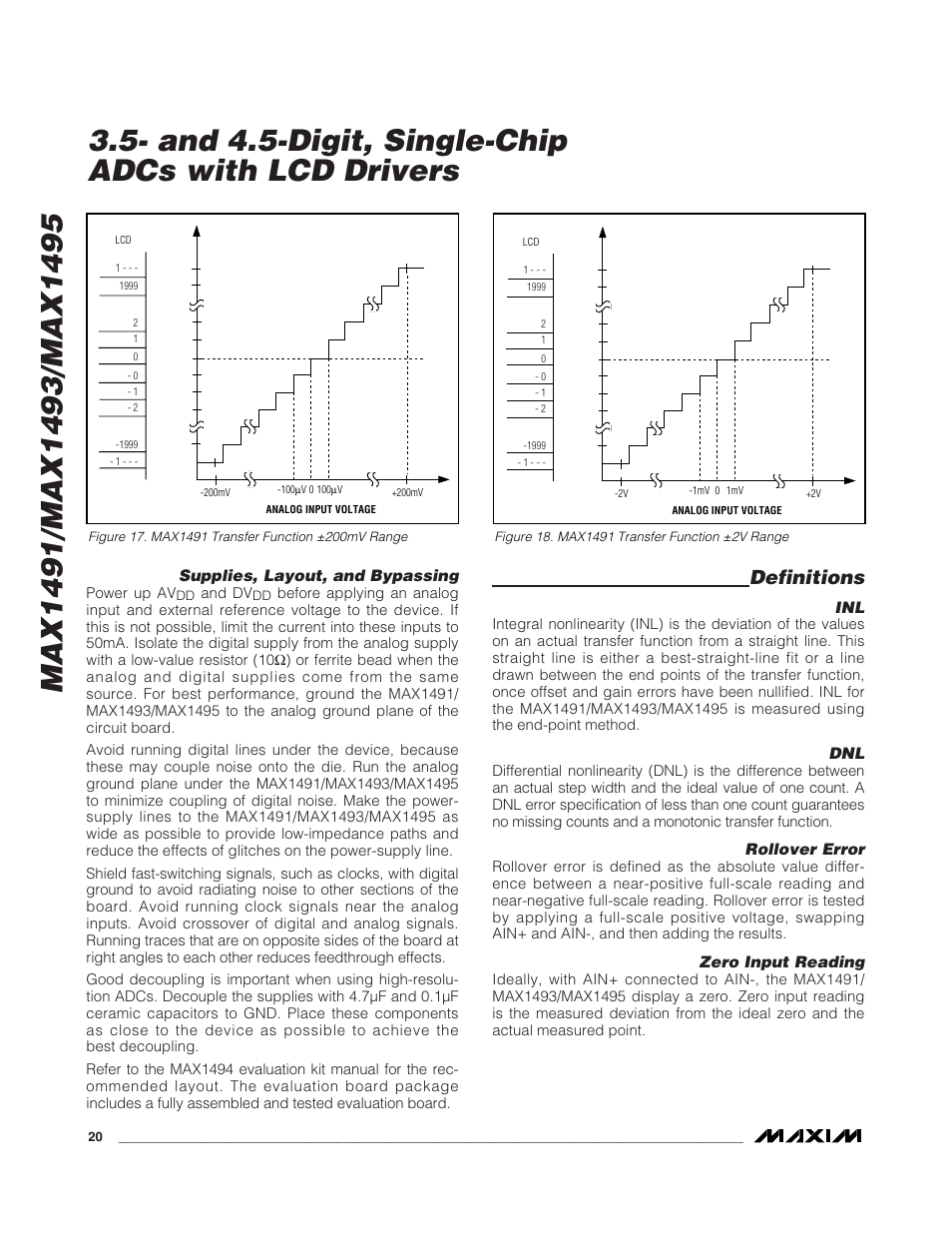And 4.5-digit, single-chip adcs with lcd drivers, Definitions | Rainbow Electronics MAX1495 User Manual | Page 20 / 25