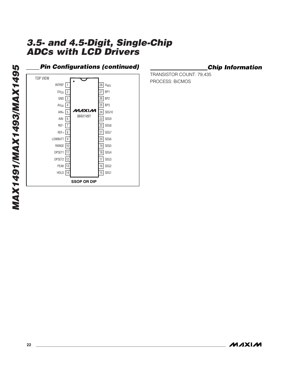 Pin configurations (continued), Chip information | Rainbow Electronics MAX1495 User Manual | Page 22 / 25