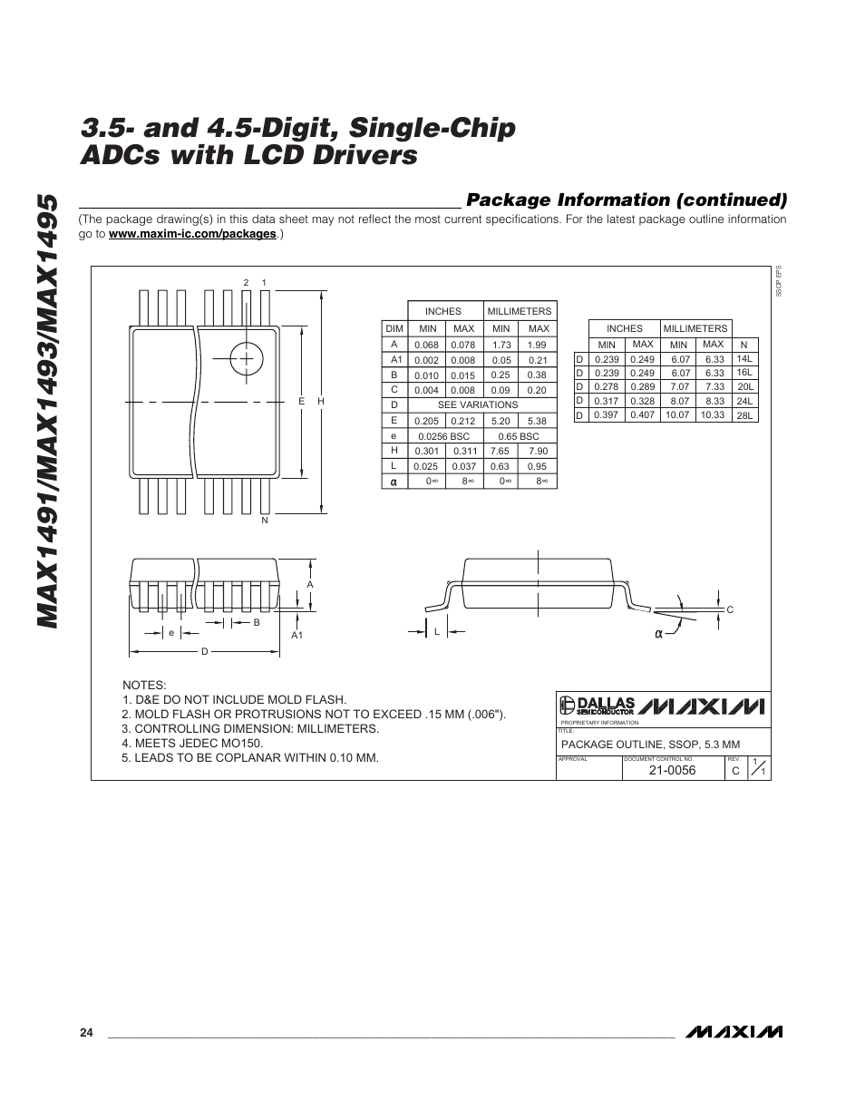 Package information (continued) | Rainbow Electronics MAX1495 User Manual | Page 24 / 25