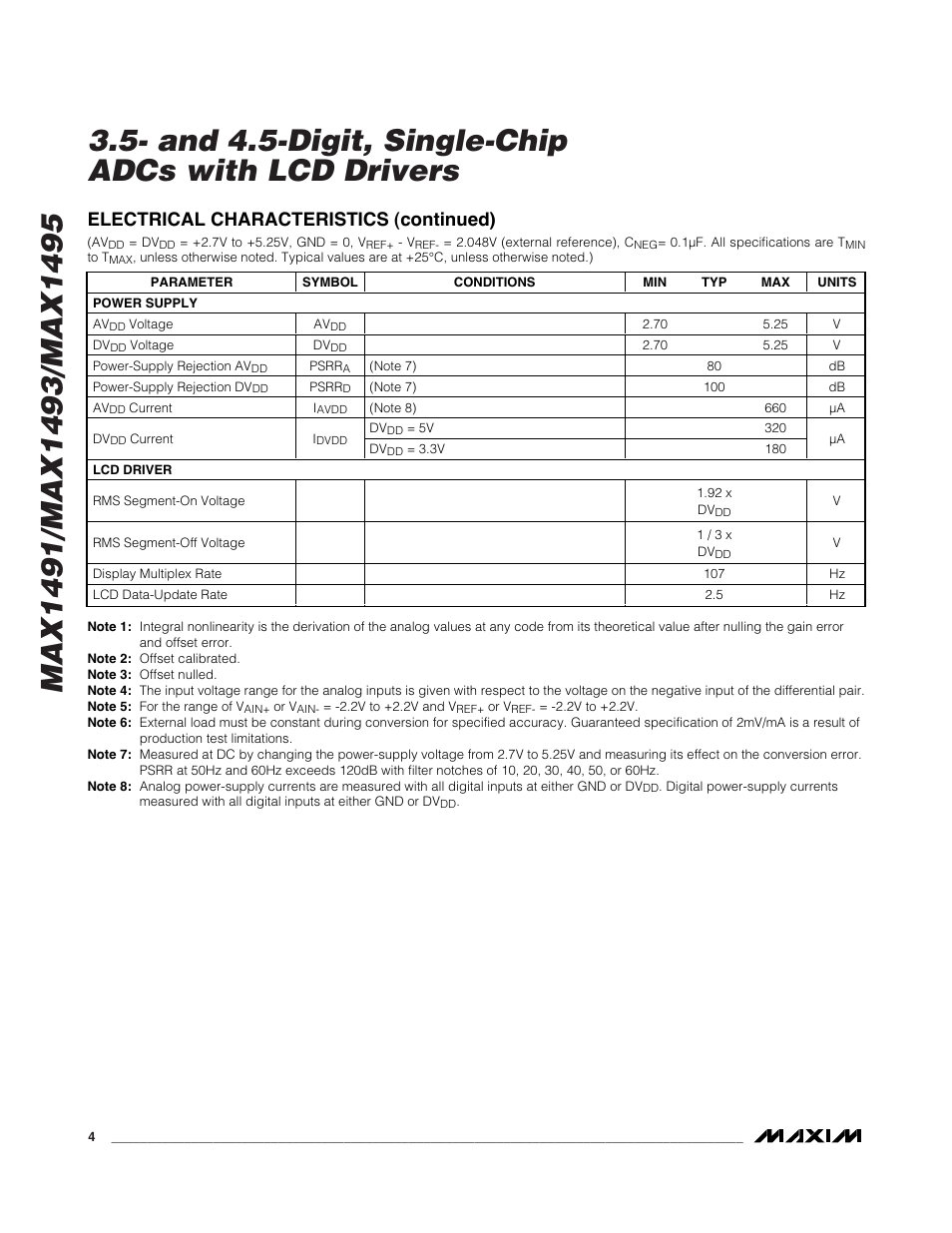 Electrical characteristics (continued) | Rainbow Electronics MAX1495 User Manual | Page 4 / 25
