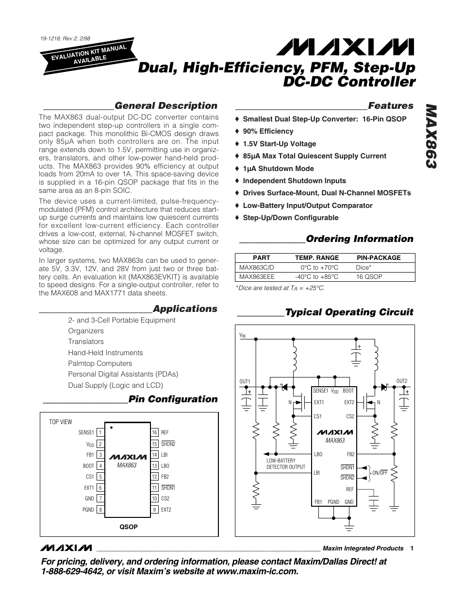 Rainbow Electronics MAX863 User Manual | 16 pages