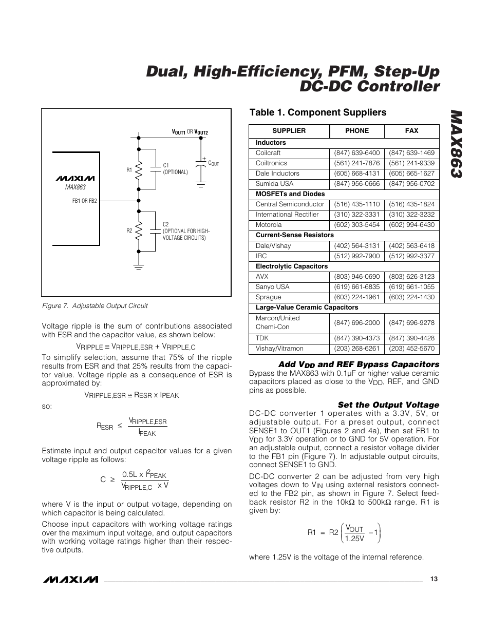 Table 1. component suppliers | Rainbow Electronics MAX863 User Manual | Page 13 / 16