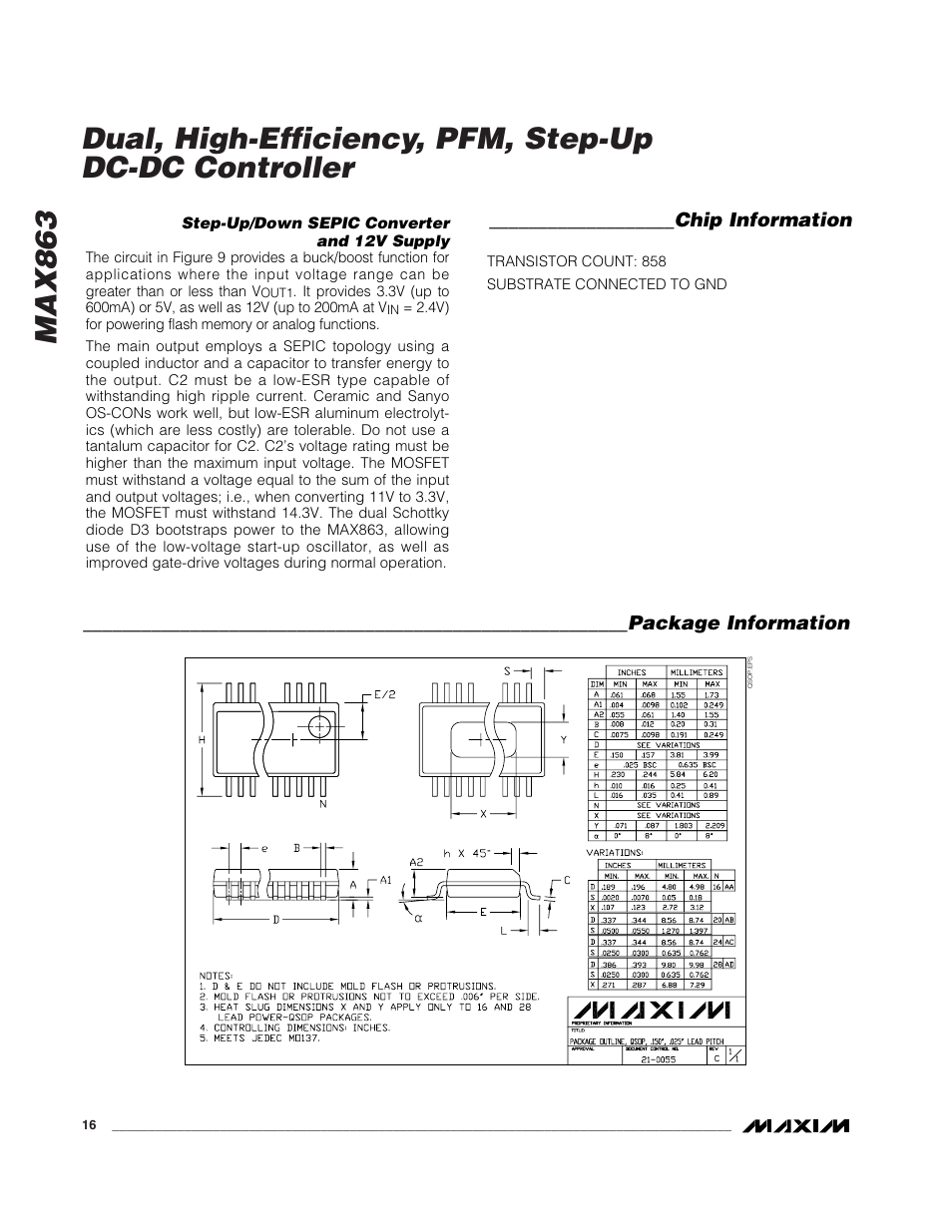 Chip information, Package information | Rainbow Electronics MAX863 User Manual | Page 16 / 16