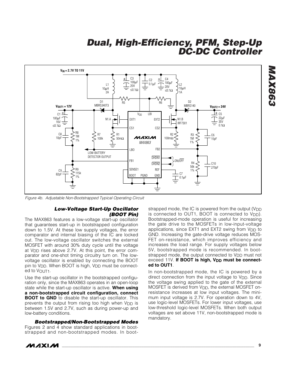Low-voltage start-up oscillator (boot pin), Bootstrapped/non-bootstrapped modes | Rainbow Electronics MAX863 User Manual | Page 9 / 16