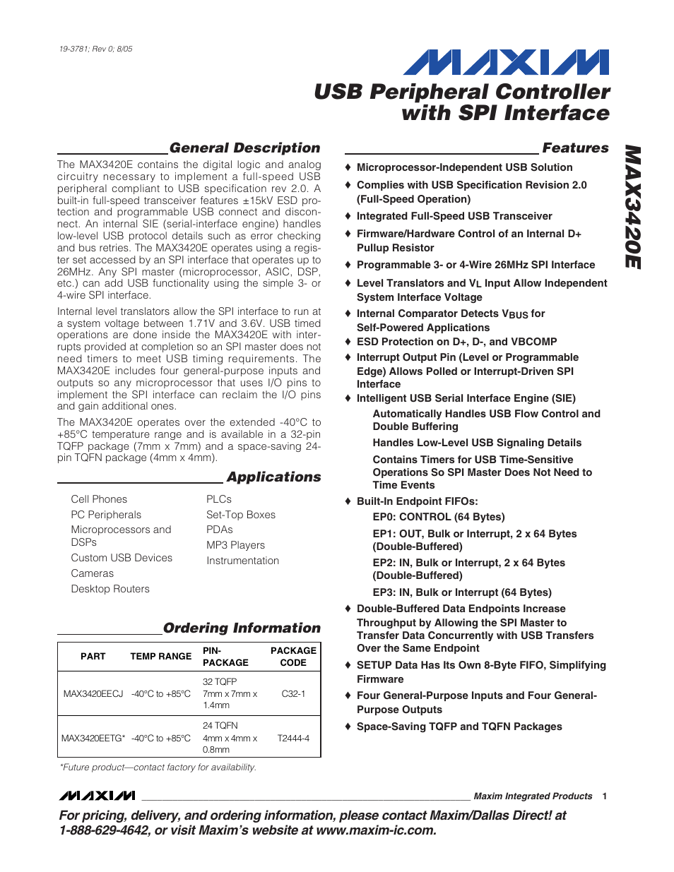 Rainbow Electronics MAX3420E User Manual | 23 pages