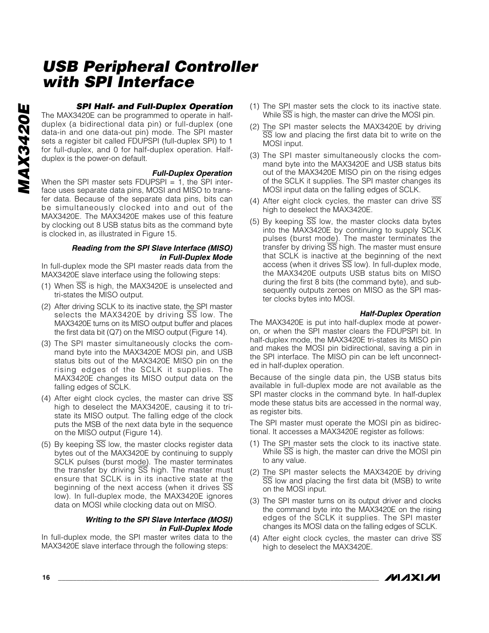 Max3420e, Usb peripheral controller with spi interface | Rainbow Electronics MAX3420E User Manual | Page 16 / 23