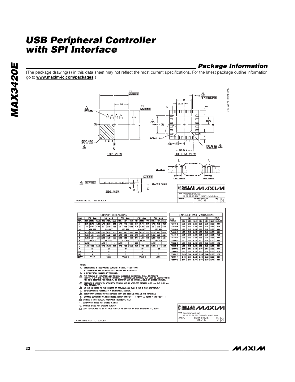 Package information | Rainbow Electronics MAX3420E User Manual | Page 22 / 23