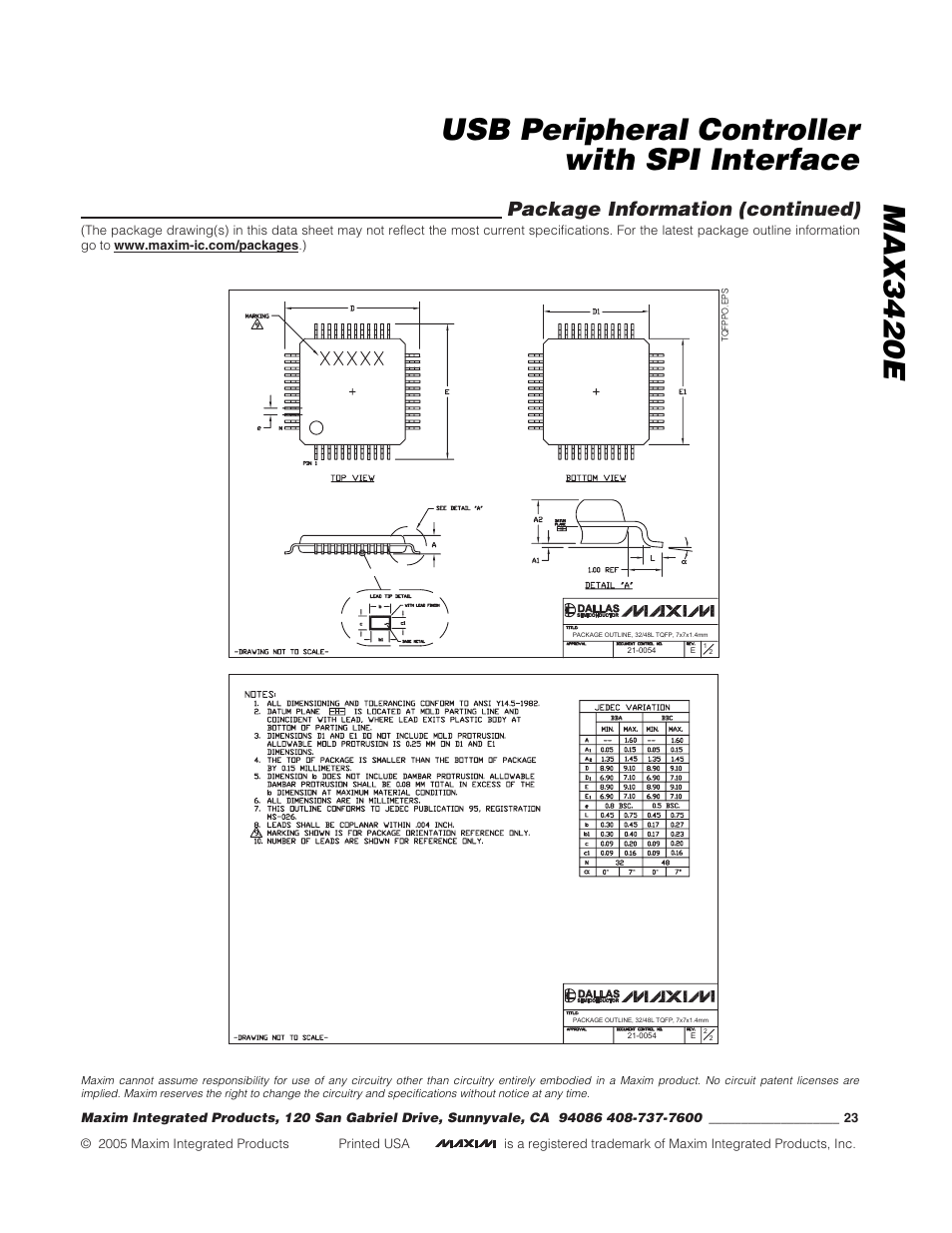 Package information (continued) | Rainbow Electronics MAX3420E User Manual | Page 23 / 23