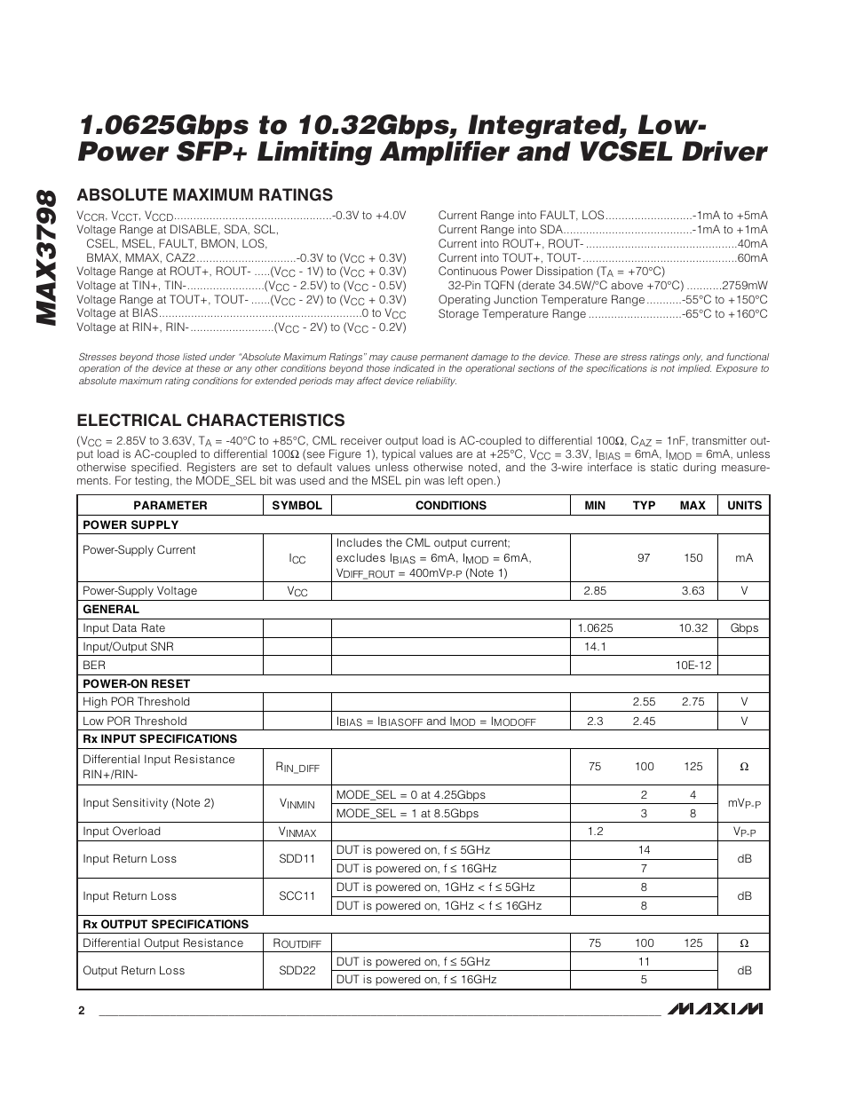 Rainbow Electronics MAX3798 User Manual | Page 2 / 35