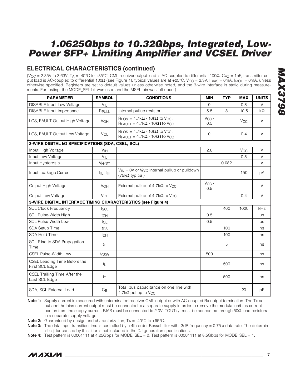 Electrical characteristics (continued) | Rainbow Electronics MAX3798 User Manual | Page 7 / 35