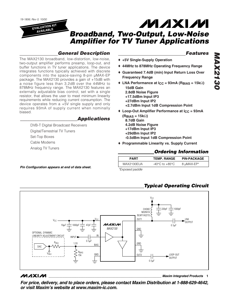 Rainbow Electronics MAX2130 User Manual | 8 pages