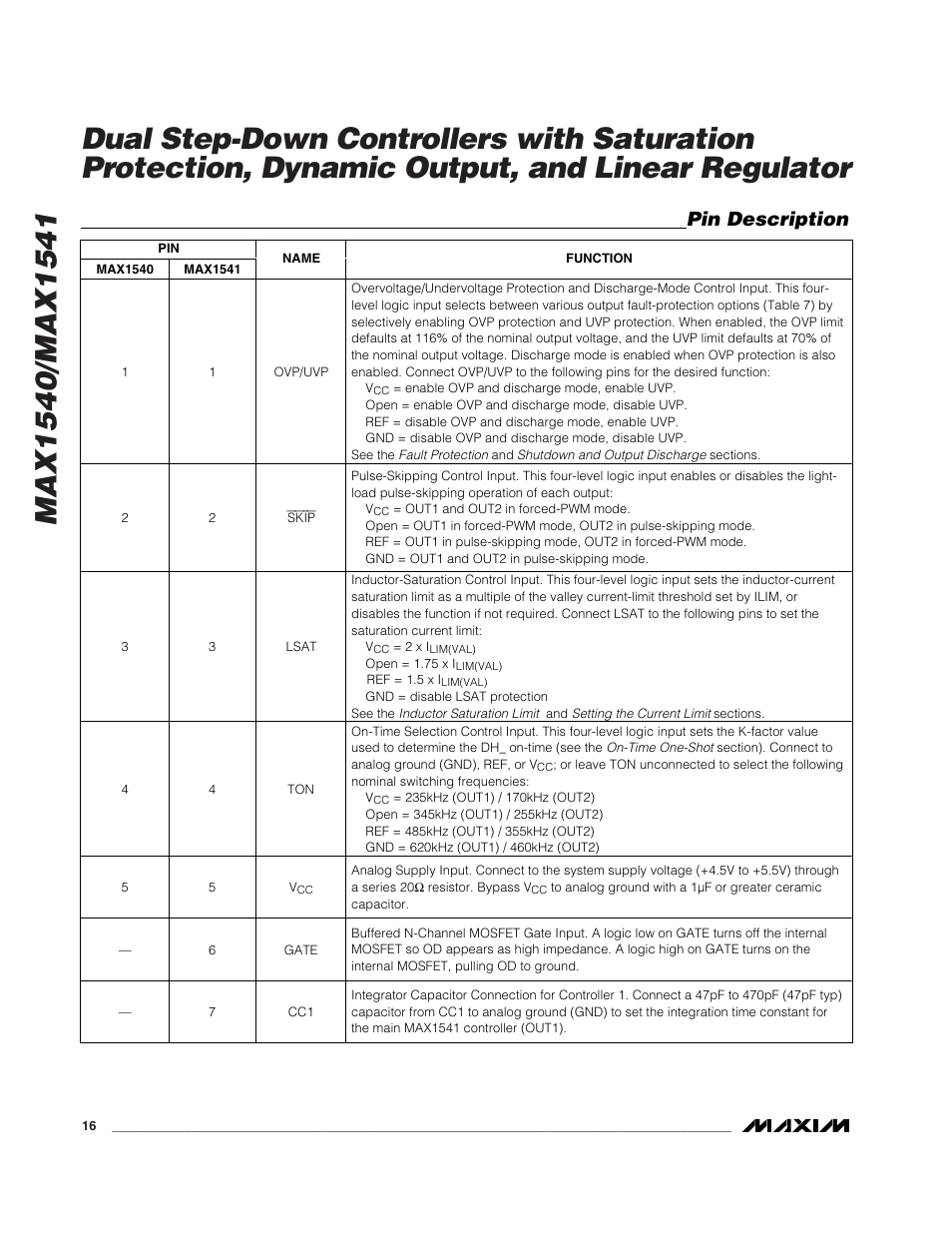 Pin description | Rainbow Electronics MAX1541 User Manual | Page 16 / 49