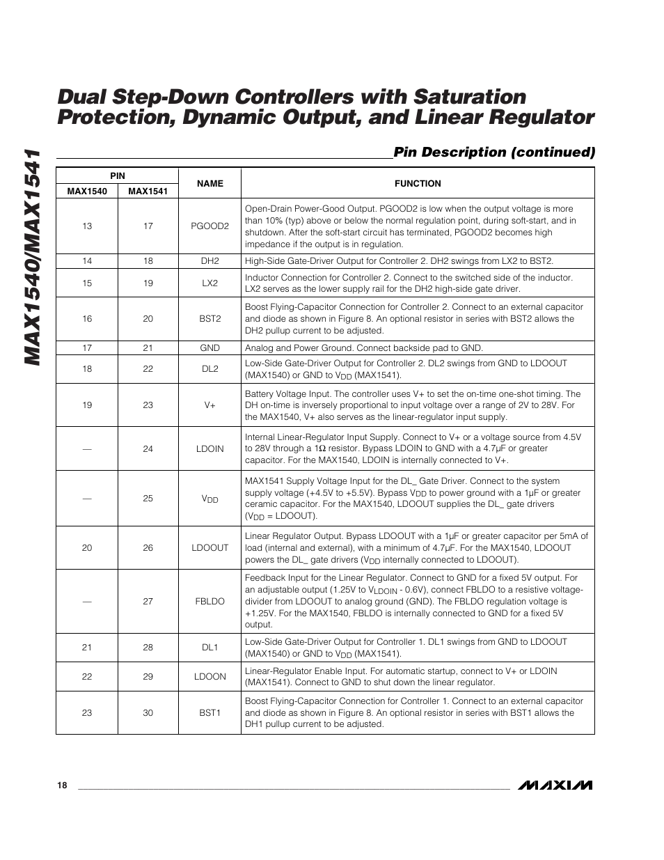 Pin description (continued) | Rainbow Electronics MAX1541 User Manual | Page 18 / 49