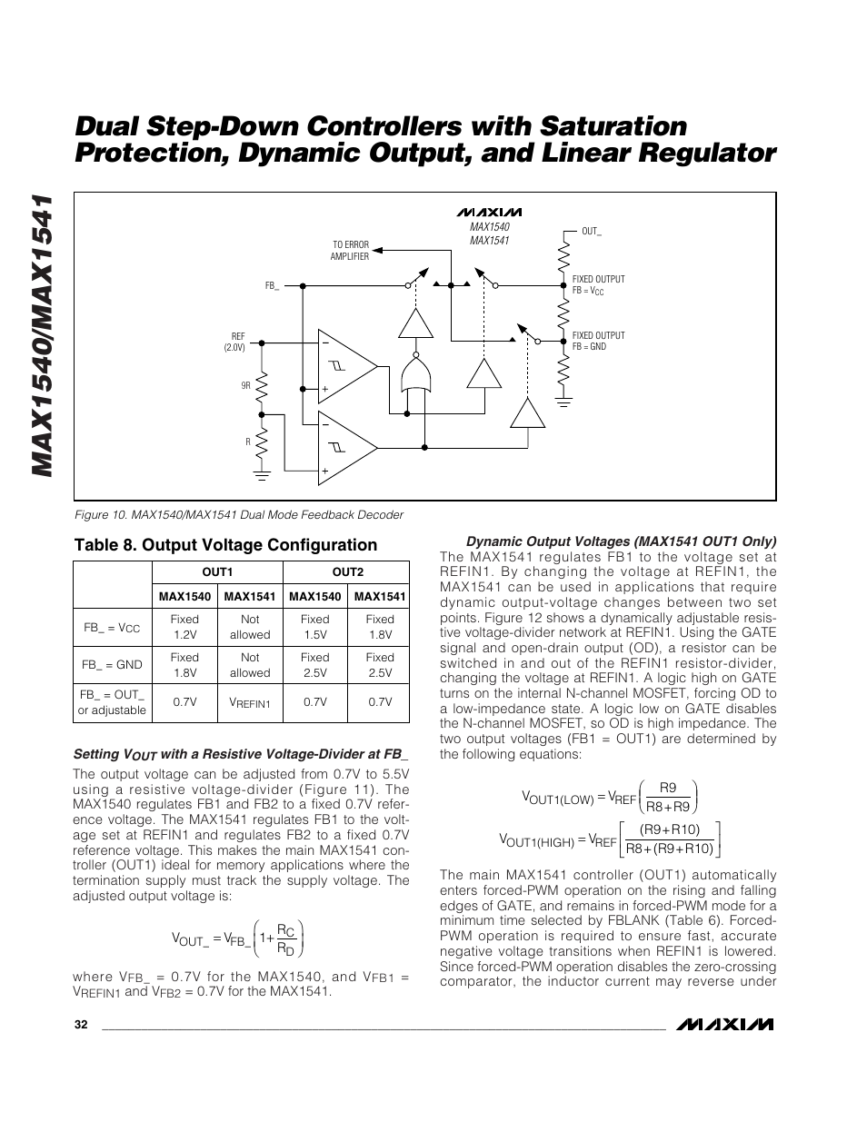 Table 8. output voltage configuration | Rainbow Electronics MAX1541 User Manual | Page 32 / 49