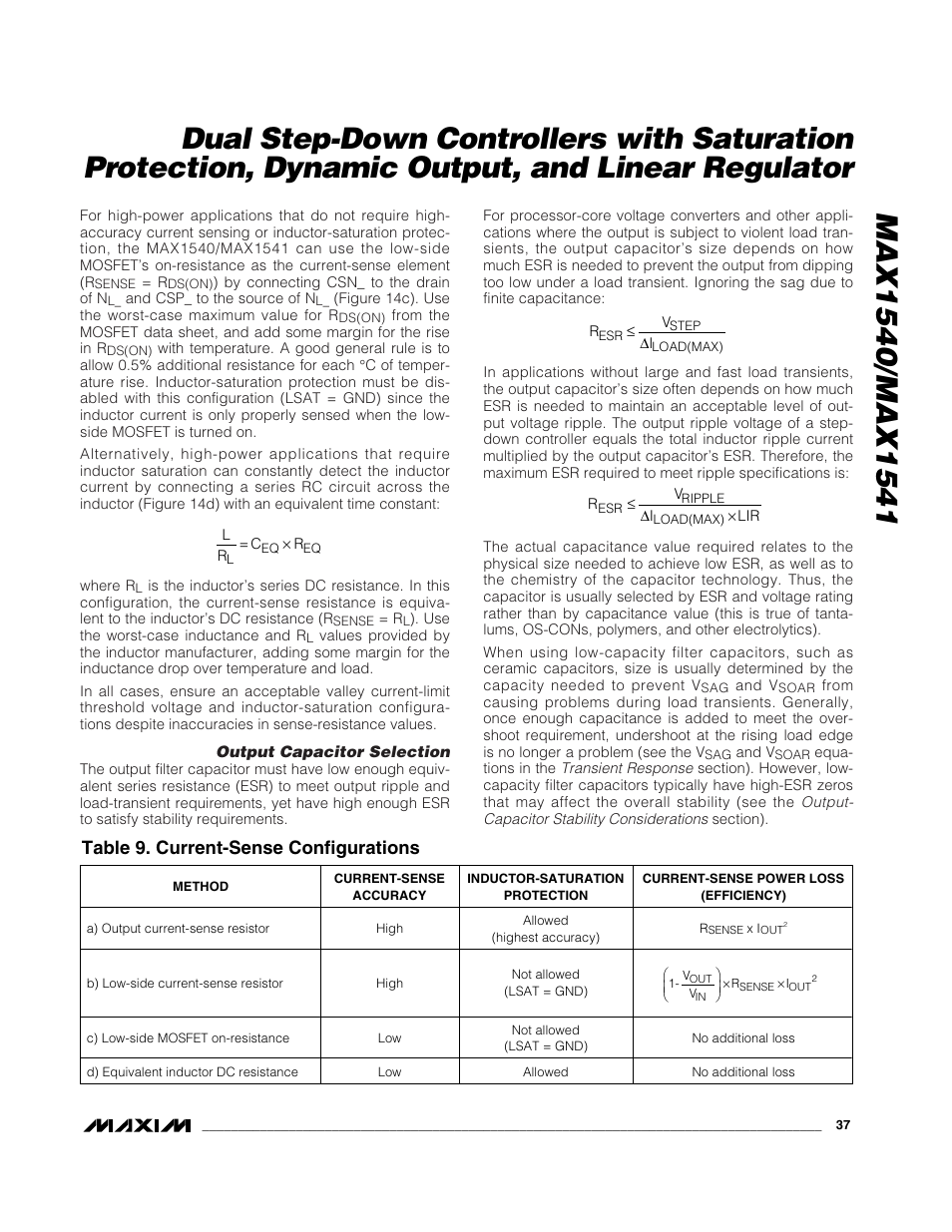 Table 9. current-sense configurations | Rainbow Electronics MAX1541 User Manual | Page 37 / 49