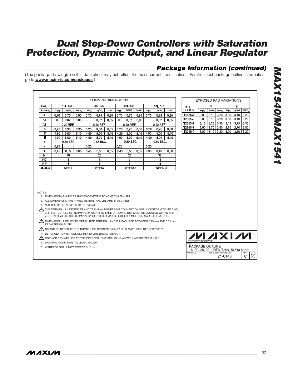 Package information (continued) | Rainbow Electronics MAX1541 User Manual | Page 47 / 49