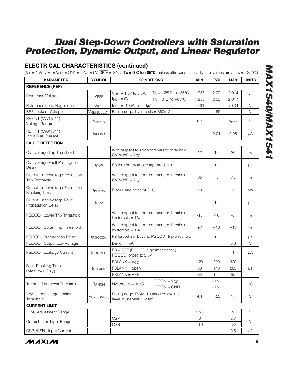 Electrical characteristics (continued) | Rainbow Electronics MAX1541 User Manual | Page 5 / 49